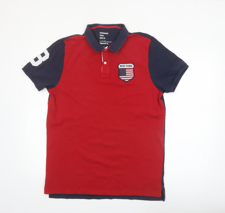 Giordano Men's Red XL Collared Colourblock Polo Shirt Slim Fit