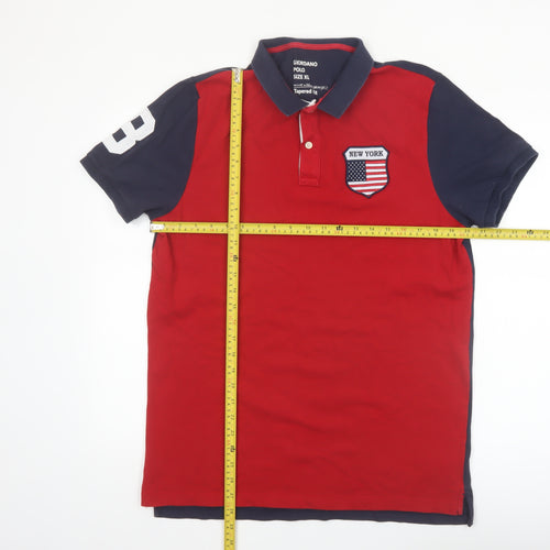 Giordano Men's Red XL Collared Colourblock Polo Shirt Slim Fit