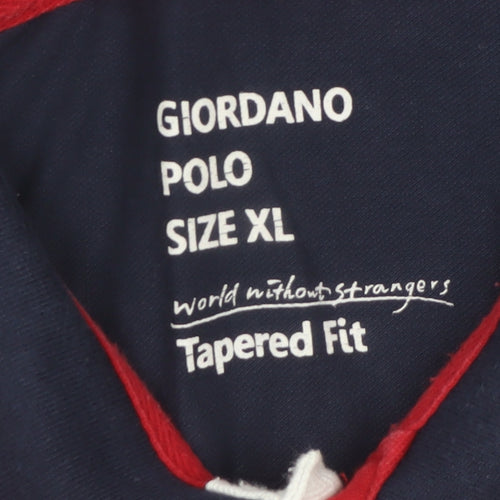 Giordano Men's Red XL Collared Colourblock Polo Shirt Slim Fit