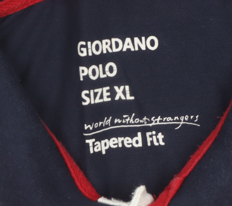 Giordano Men's Red XL Collared Colourblock Polo Shirt Slim Fit