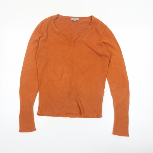 Marks and Spencer Per Una Brown Wool V-Neck Long Sleeve Polo M