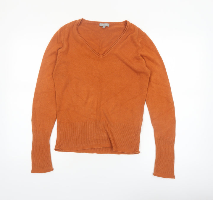 Marks and Spencer Per Una Brown Wool V-Neck Long Sleeve Polo M