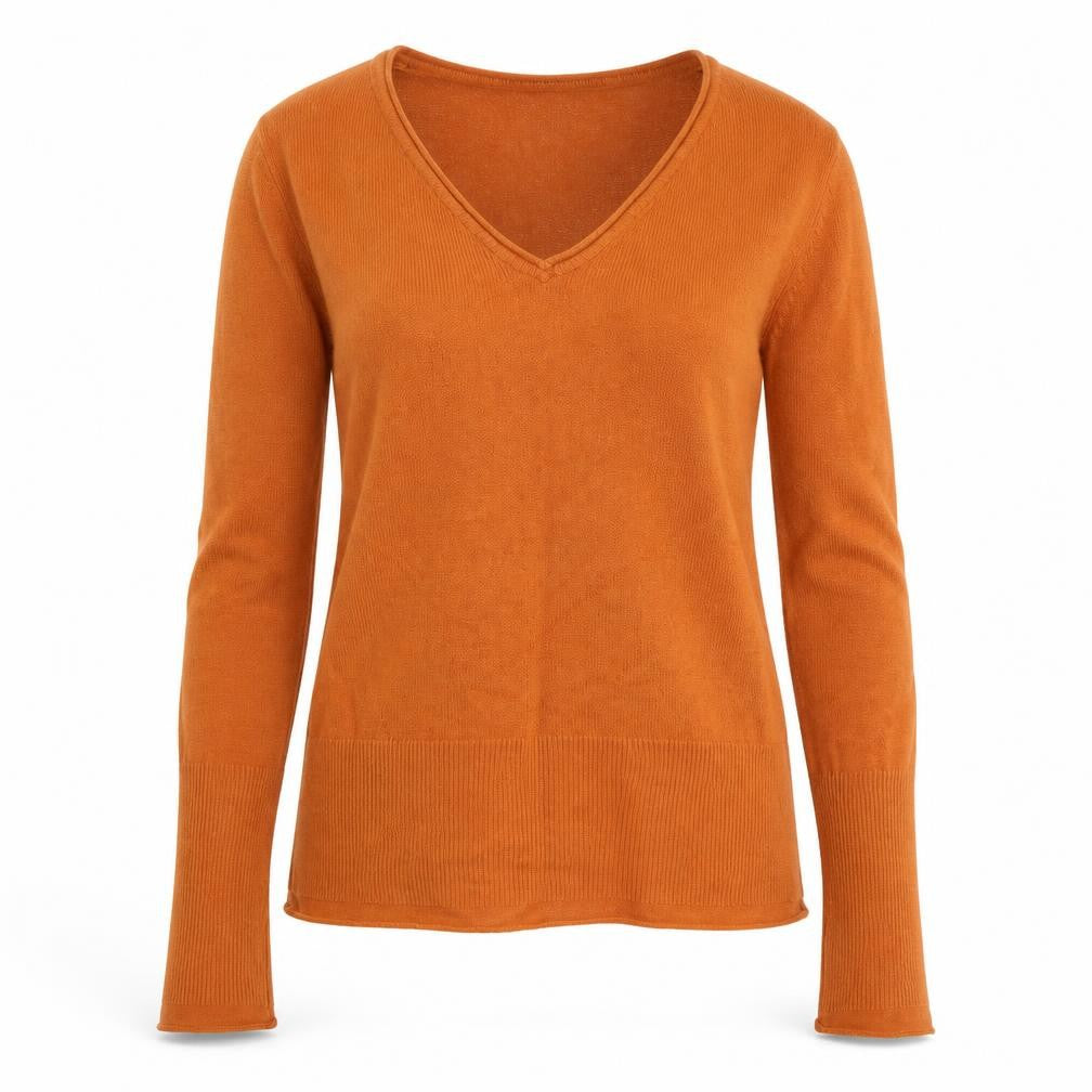 Front view of Marks & Spencer Per Una Brown Wool V-Neck Long Sleeve Polo M