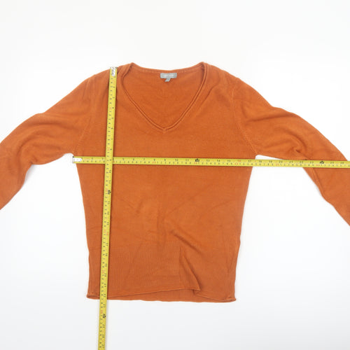 Marks and Spencer Per Una Brown Wool V-Neck Long Sleeve Polo M