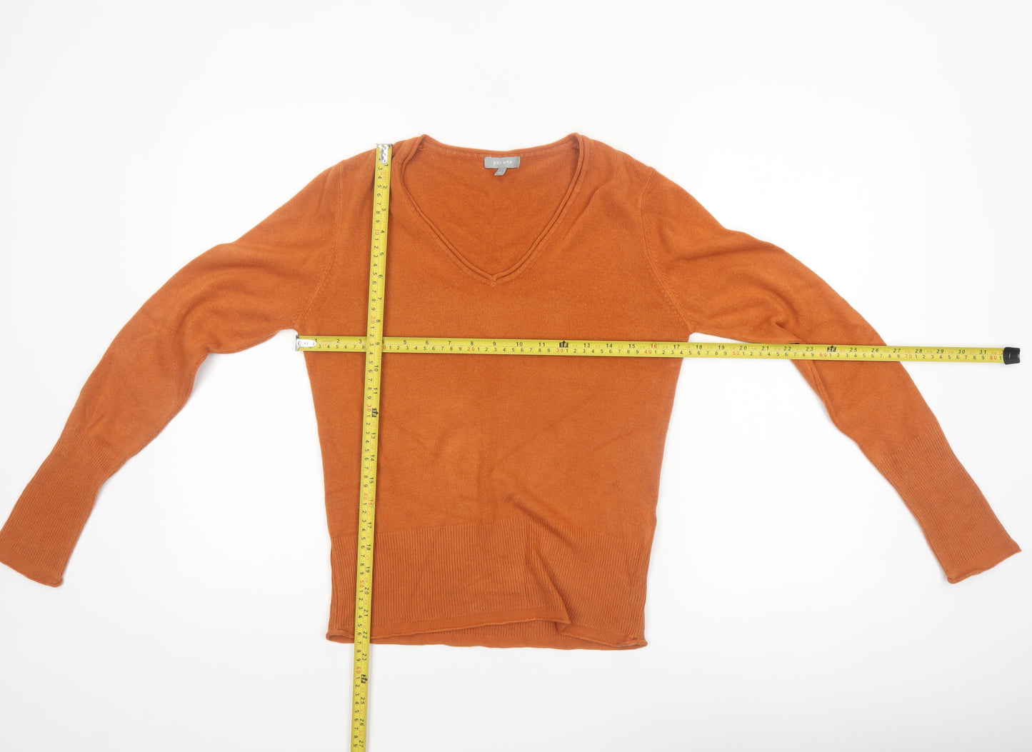 Marks and Spencer Per Una Brown Wool V-Neck Long Sleeve Polo M