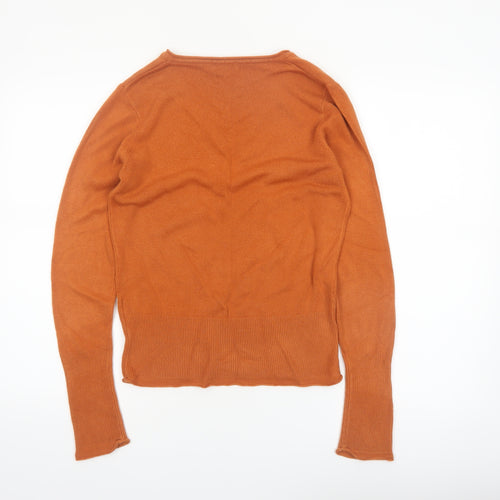Marks and Spencer Per Una Brown Wool V-Neck Long Sleeve Polo M