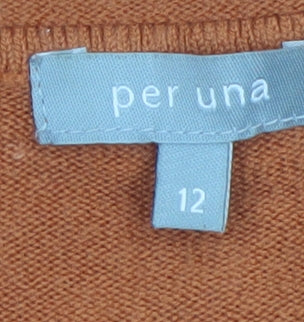 Marks and Spencer Per Una Brown Wool V-Neck Long Sleeve Polo M