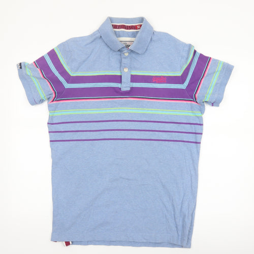 Superdry Men's Blue Striped Cotton Polo Shirt Size XL Classic Fit
