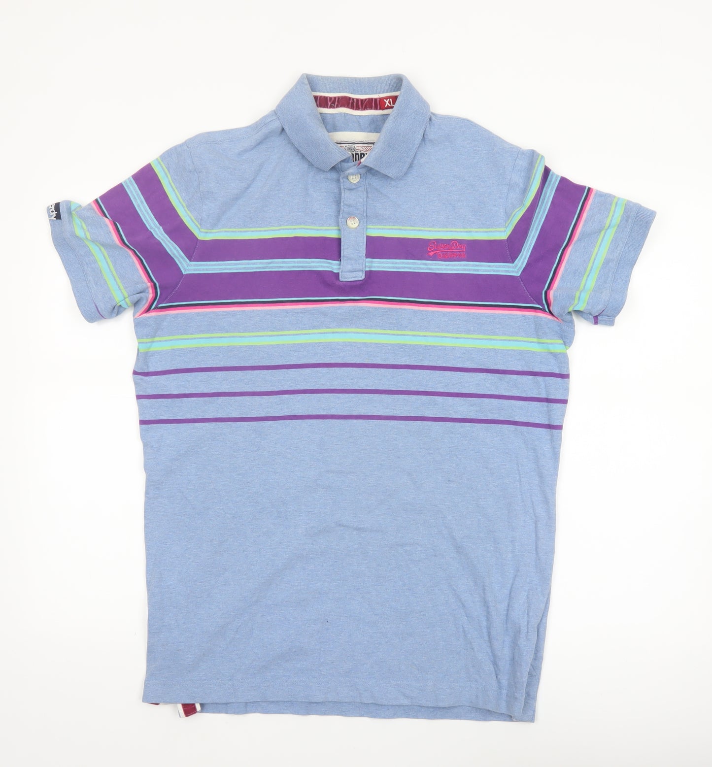 Superdry Men's Blue Striped Cotton Polo Shirt Size XL Classic Fit
