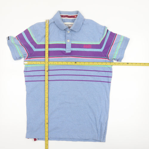 Superdry Men's Blue Striped Cotton Polo Shirt Size XL Classic Fit