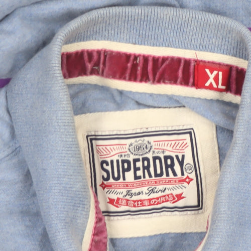 Superdry Men's Blue Striped Cotton Polo Shirt Size XL Classic Fit