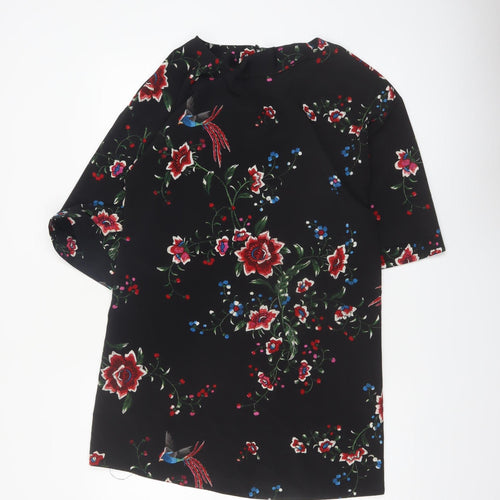Red Herring Womens Black Floral Shift Dress Size 10 3/4 Sleeve
