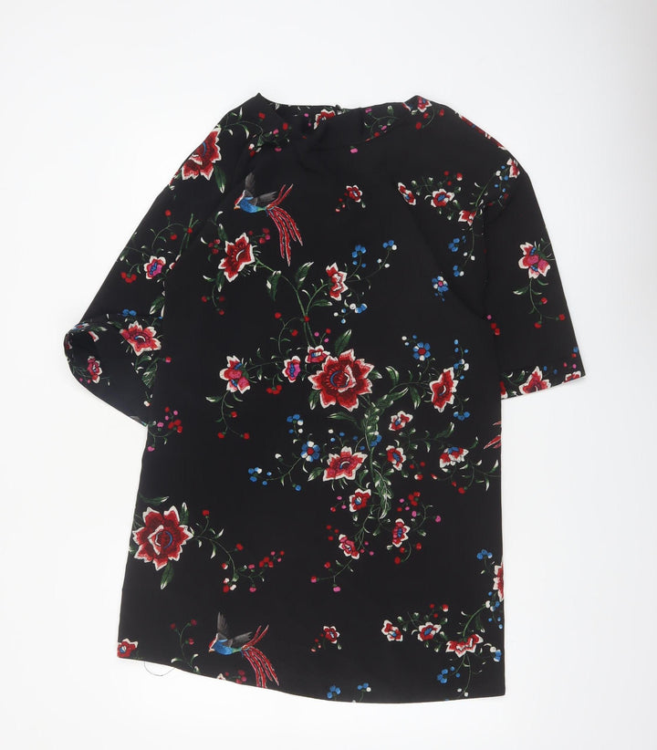 Red Herring Womens Black Floral Shift Dress Size 10 3/4 Sleeve