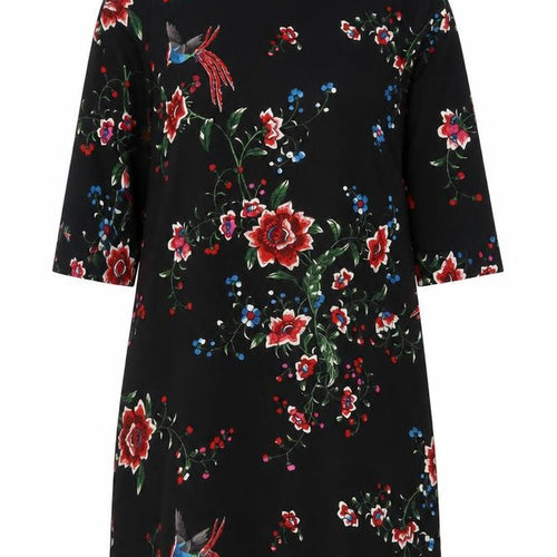 Red Herring Womens Black Floral Shift Dress Size 10 3/4 Sleeve