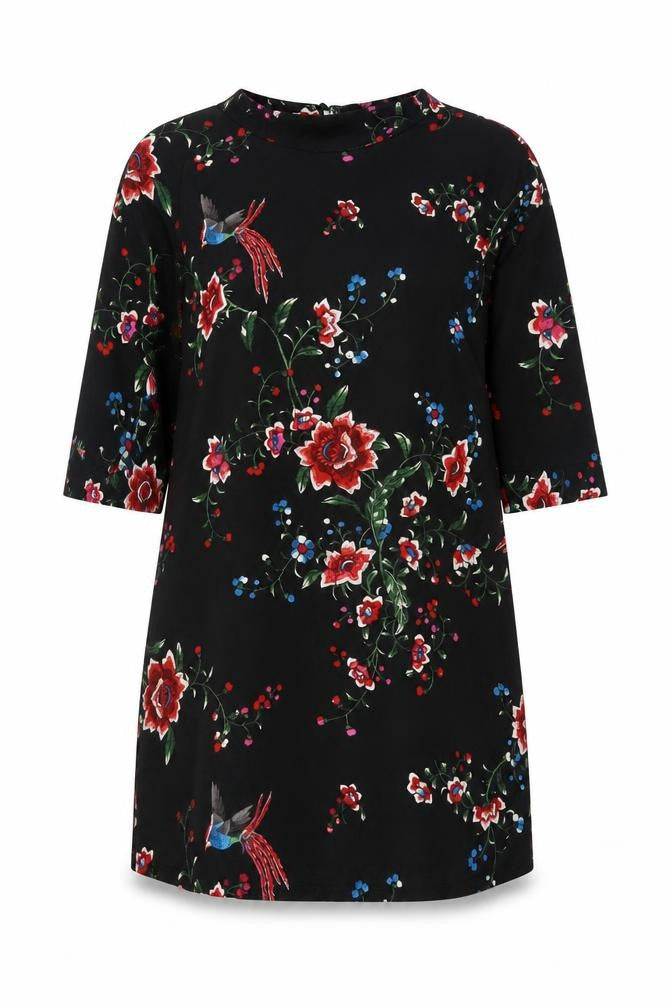 Red Herring Womens Black Floral Shift Dress Size 10 3/4 Sleeve