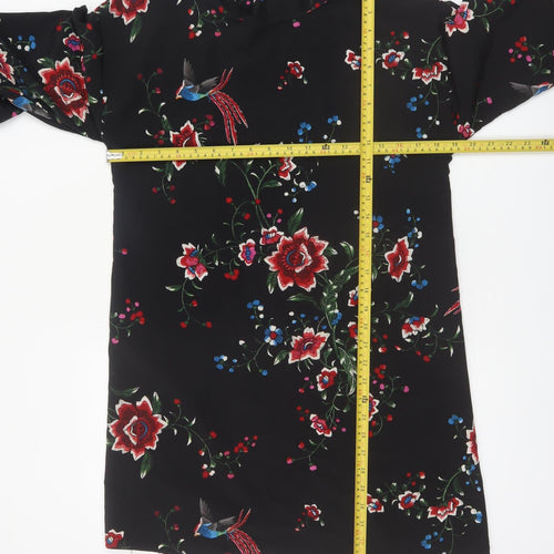 Red Herring Womens Black Floral Shift Dress Size 10 3/4 Sleeve