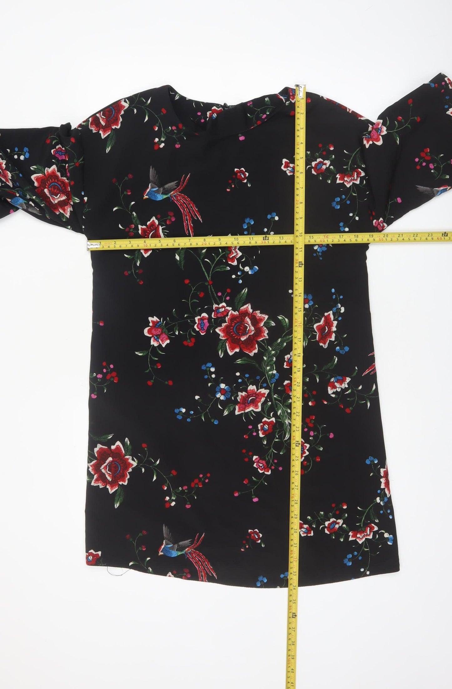 Red Herring Womens Black Floral Shift Dress Size 10 3/4 Sleeve