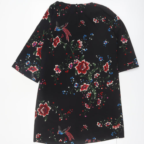 Red Herring Womens Black Floral Shift Dress Size 10 3/4 Sleeve