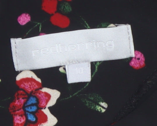Red Herring Womens Black Floral Shift Dress Size 10 3/4 Sleeve