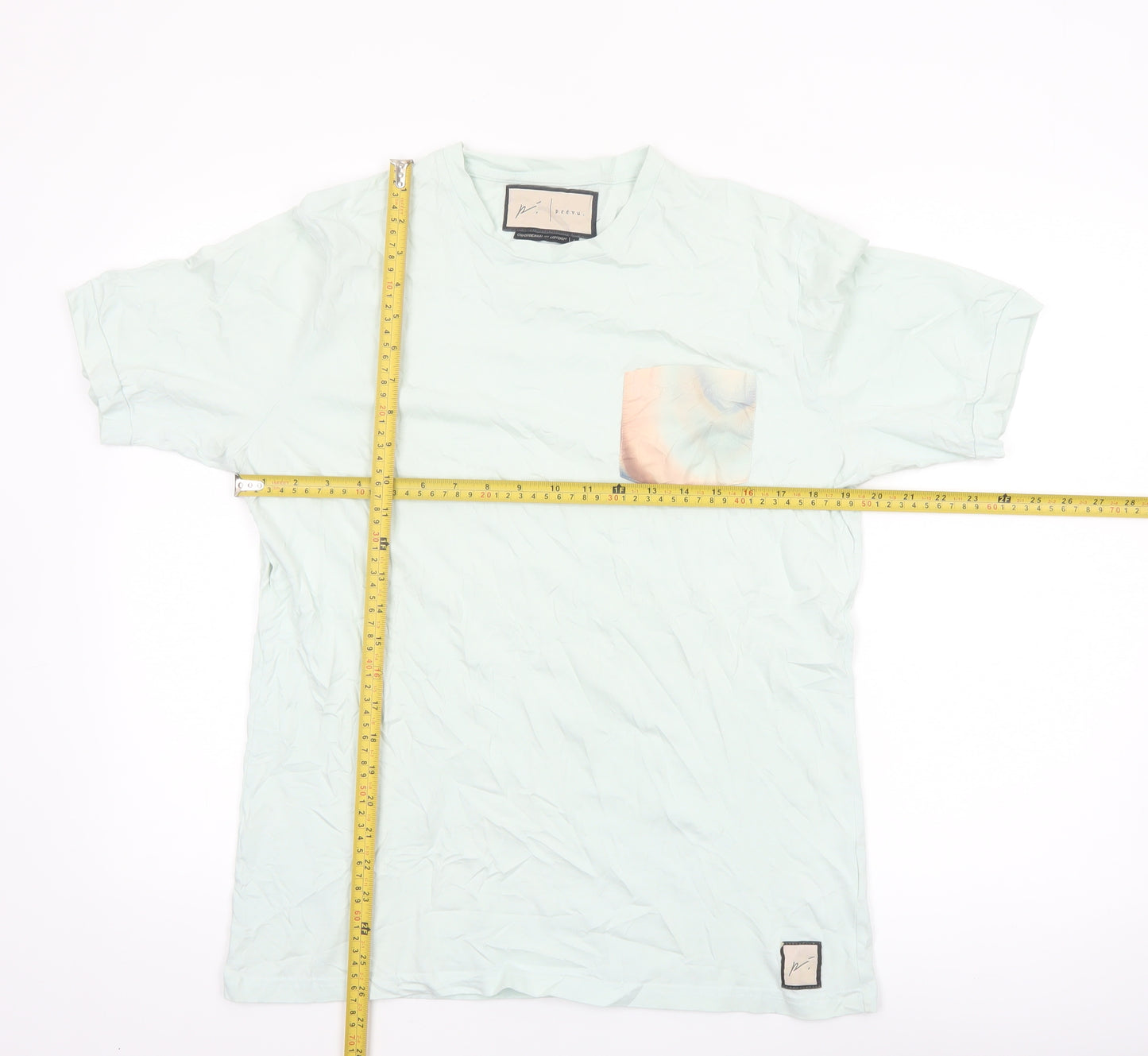 Prévu Men’s Mint Green Crew Neck Cotton Pocket T-Shirt Size L