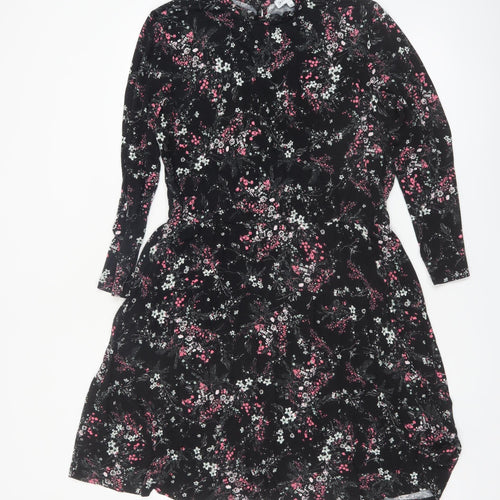 Warehouse Women’s Black Floral Long Sleeve A-Line Dress Size 14