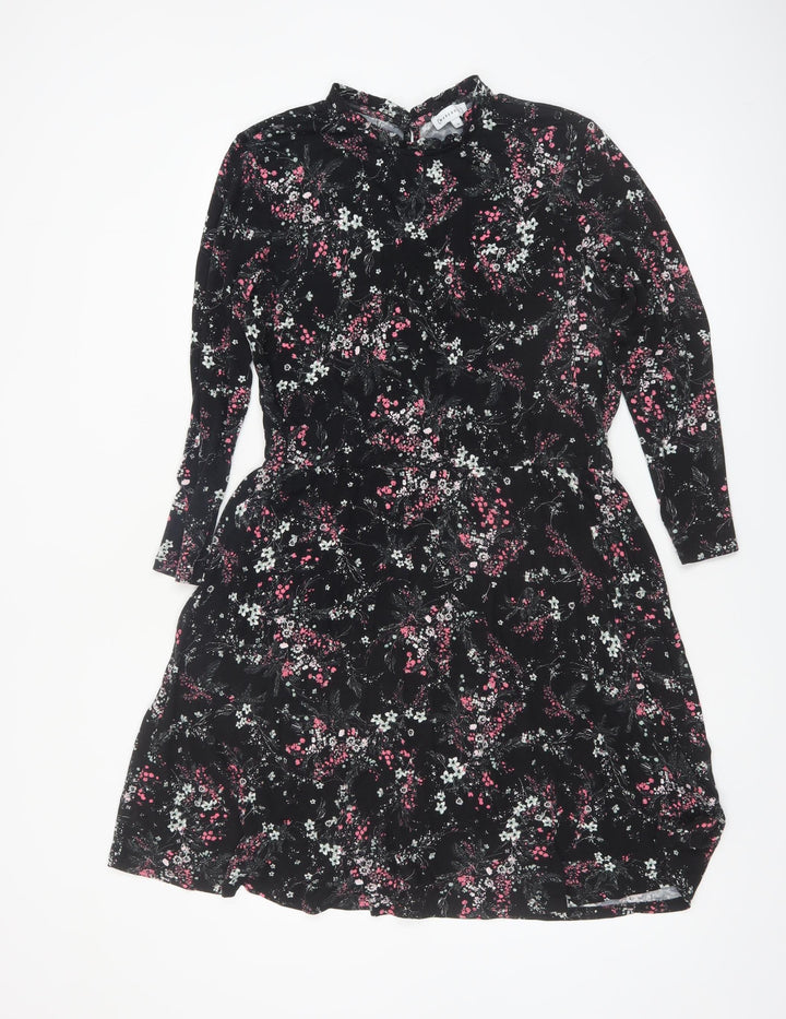 Warehouse Women’s Black Floral Long Sleeve A-Line Dress Size 14