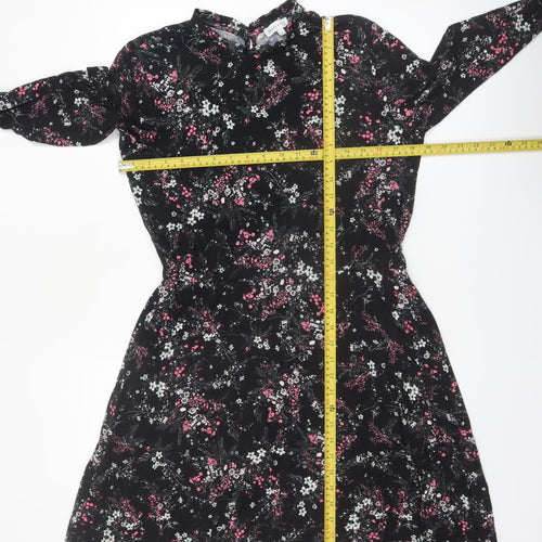 Warehouse Women’s Black Floral Long Sleeve A-Line Dress Size 14