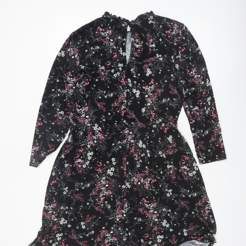 Warehouse Women’s Black Floral Long Sleeve A-Line Dress Size 14