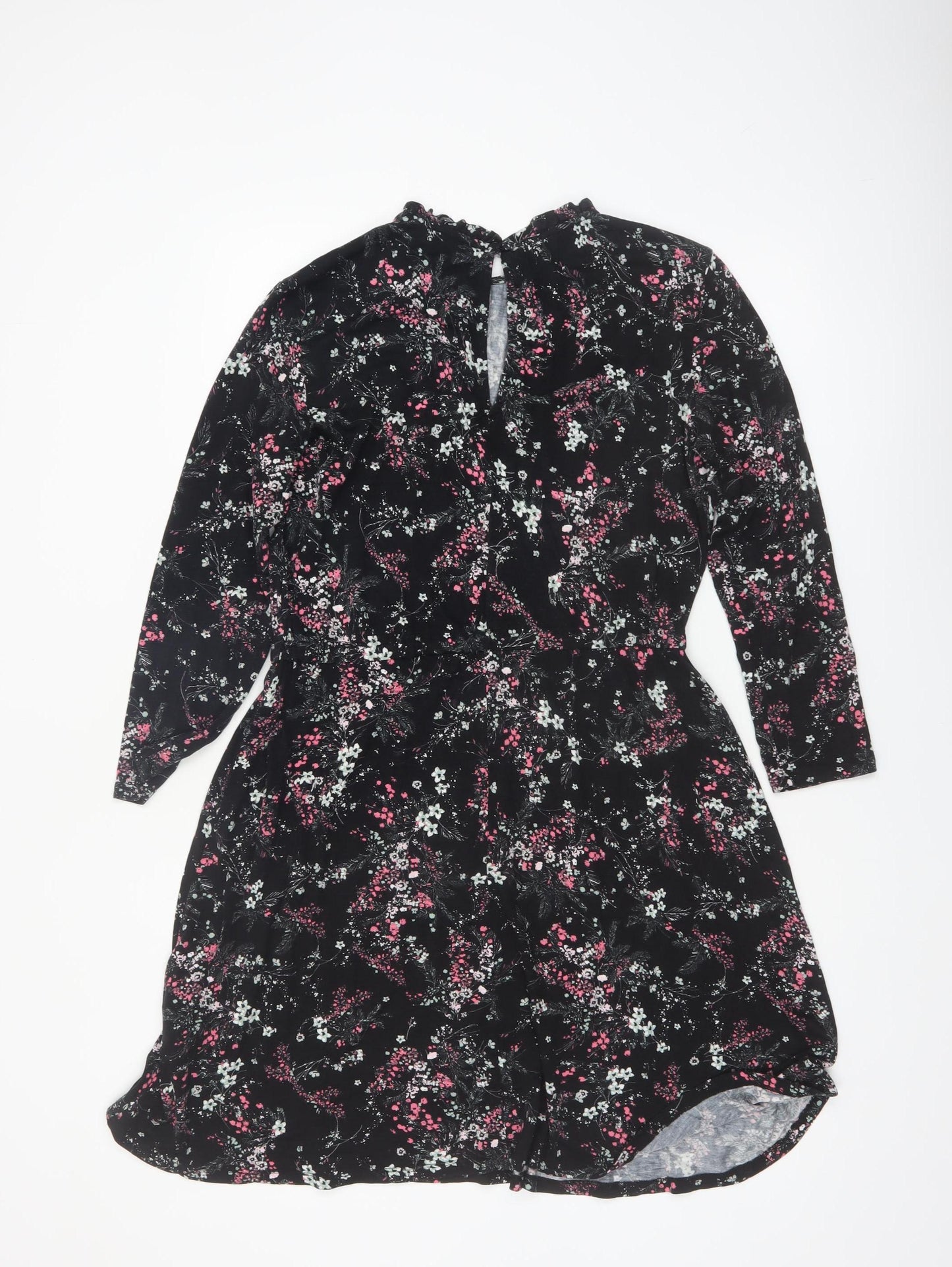 Warehouse Women’s Black Floral Long Sleeve A-Line Dress Size 14