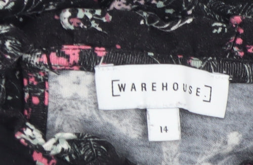 Warehouse Women’s Black Floral Long Sleeve A-Line Dress Size 14