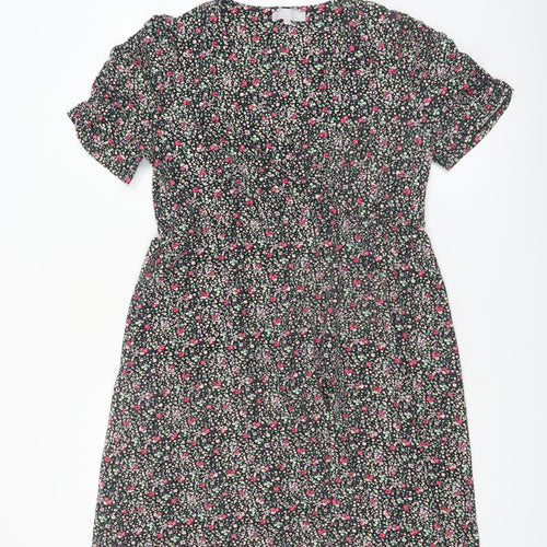 Red Herring Womens Black Floral A-Line Knee Length Dress Size 14