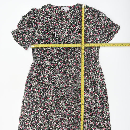 Red Herring Womens Black Floral A-Line Knee Length Dress Size 14