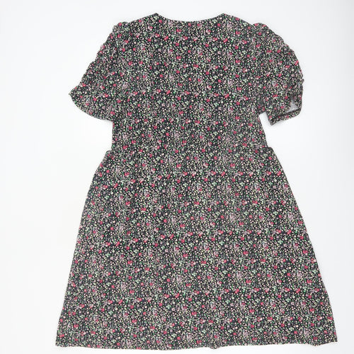 Red Herring Womens Black Floral A-Line Knee Length Dress Size 14