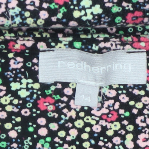 Red Herring Womens Black Floral A-Line Knee Length Dress Size 14