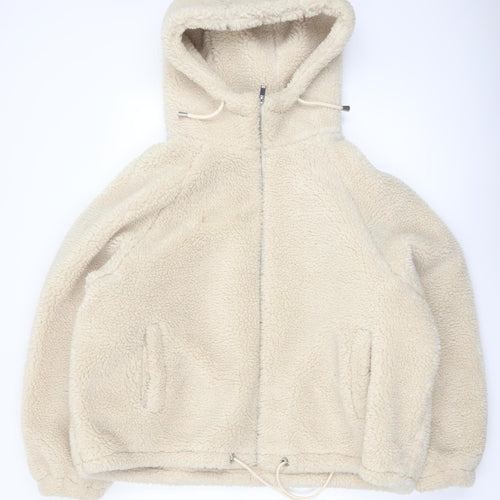 Primark Women Beige XL Hooded Fleece Zip Jacket Winter Warm
