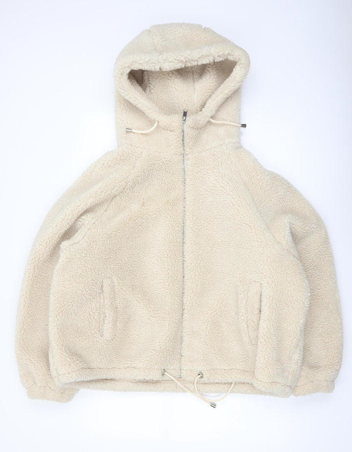 Primark Women Beige XL Hooded Fleece Zip Jacket Winter Warm