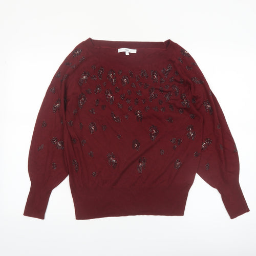 NEXT Women’s Red Beaded Animal Print Boat Neck Jumper Size S