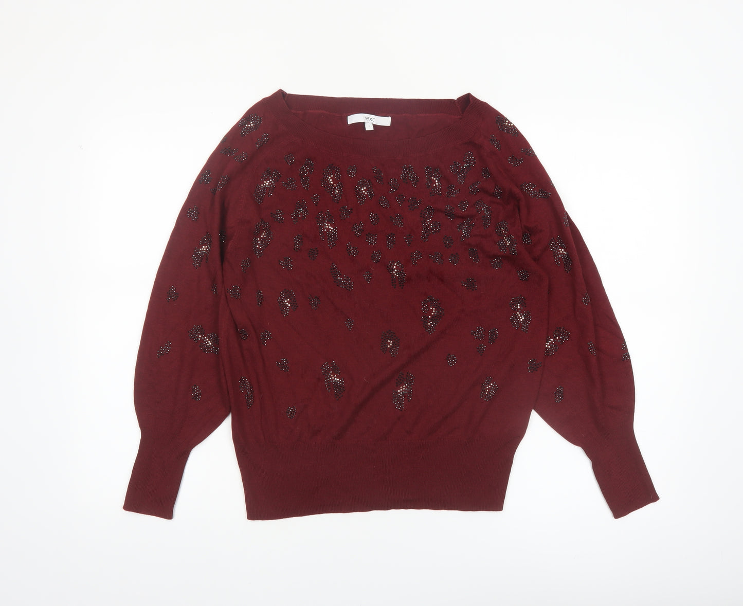 NEXT Women’s Red Beaded Animal Print Boat Neck Jumper Size S