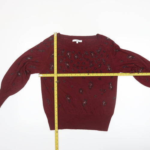NEXT Women’s Red Beaded Animal Print Boat Neck Jumper Size S