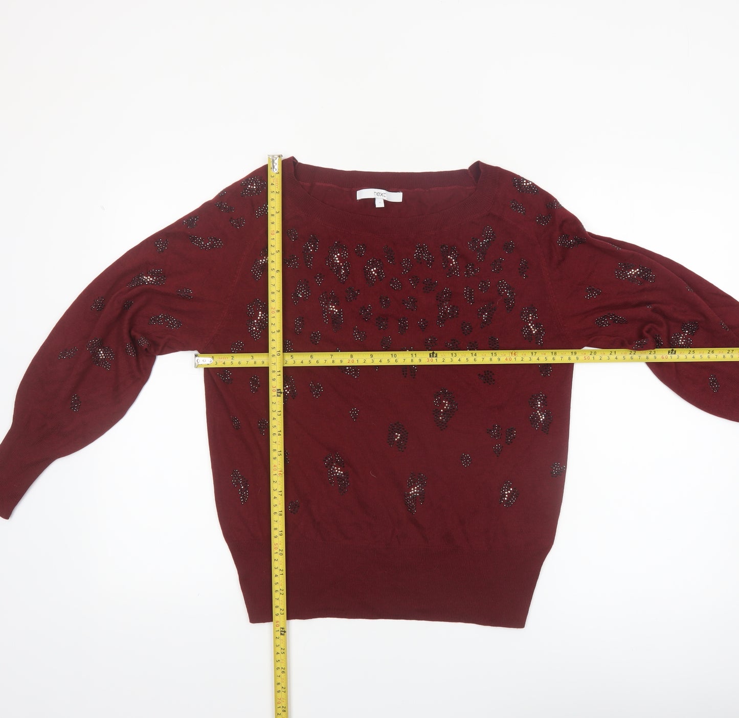 NEXT Women’s Red Beaded Animal Print Boat Neck Jumper Size S