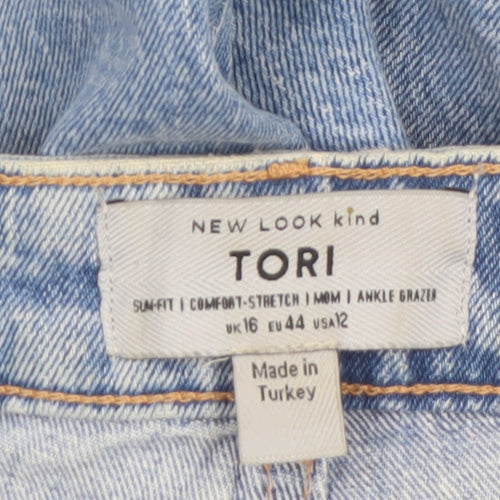 New Look Women’s Blue Mom Jeans Size 16 High Rise Ankle Grazer Denim