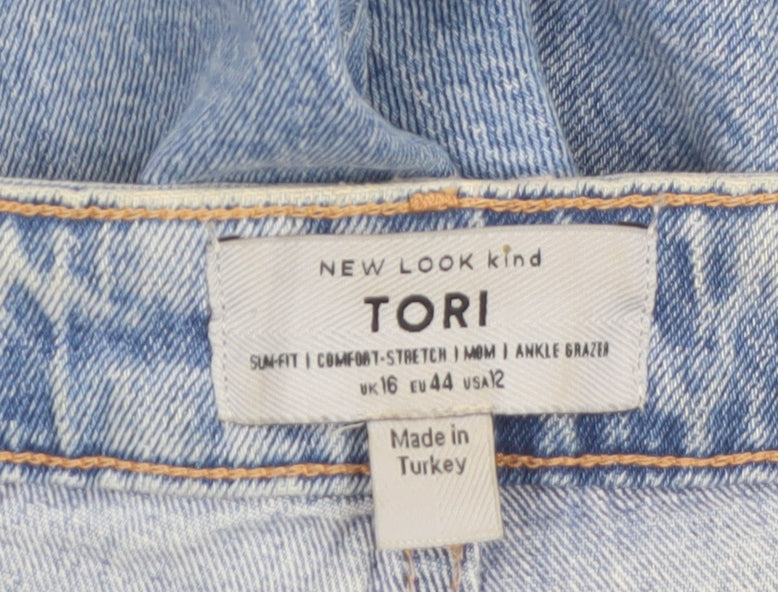 New Look Women’s Blue Mom Jeans Size 16 High Rise Ankle Grazer Denim