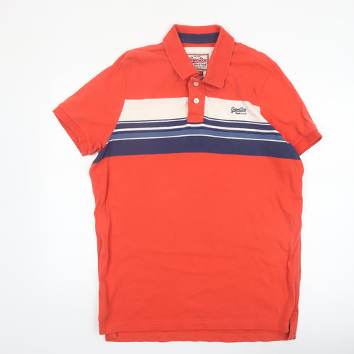 Superdry Mens Red XX Large Vintage Stripe Cotton Polo Shirt