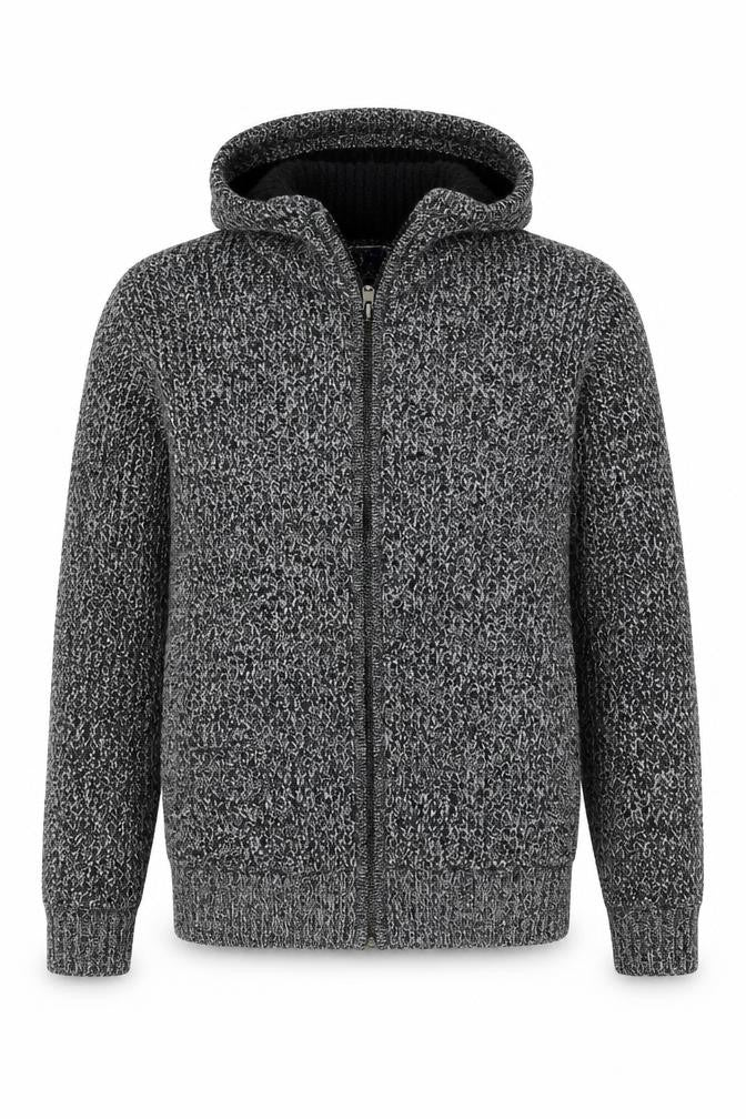 Kensington Eastside Men's Grey Chunky-Knit Full Zip Hooded Jumper L
