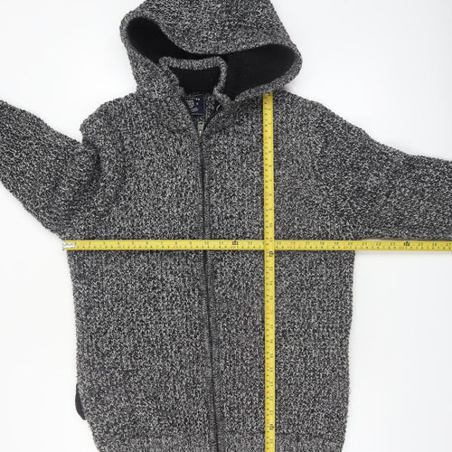 Kensington Eastside Men's Grey Chunky-Knit Full Zip Hooded Jumper L