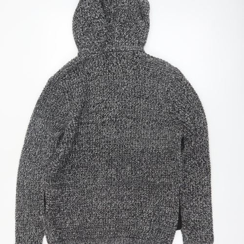 Kensington Eastside Men's Grey Chunky-Knit Full Zip Hooded Jumper L