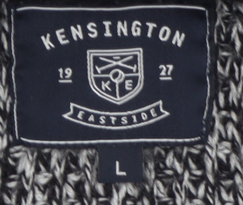 Kensington Eastside Men's Grey Chunky-Knit Full Zip Hooded Jumper L