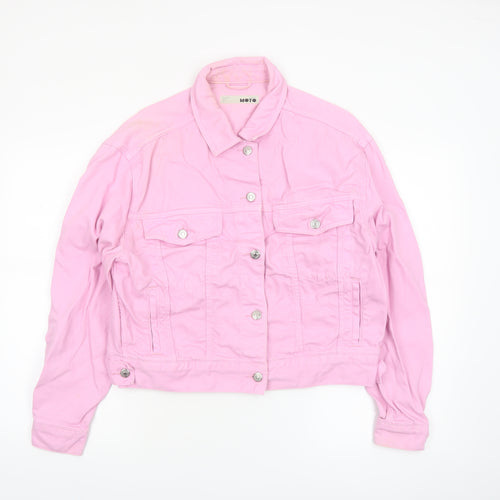 Topshop Moto Pink Cotton Cropped Denim Jacket Womens Size 10