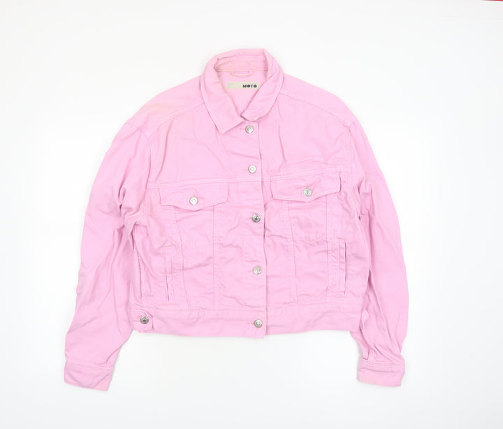 Topshop Moto Pink Cotton Cropped Denim Jacket Womens Size 10