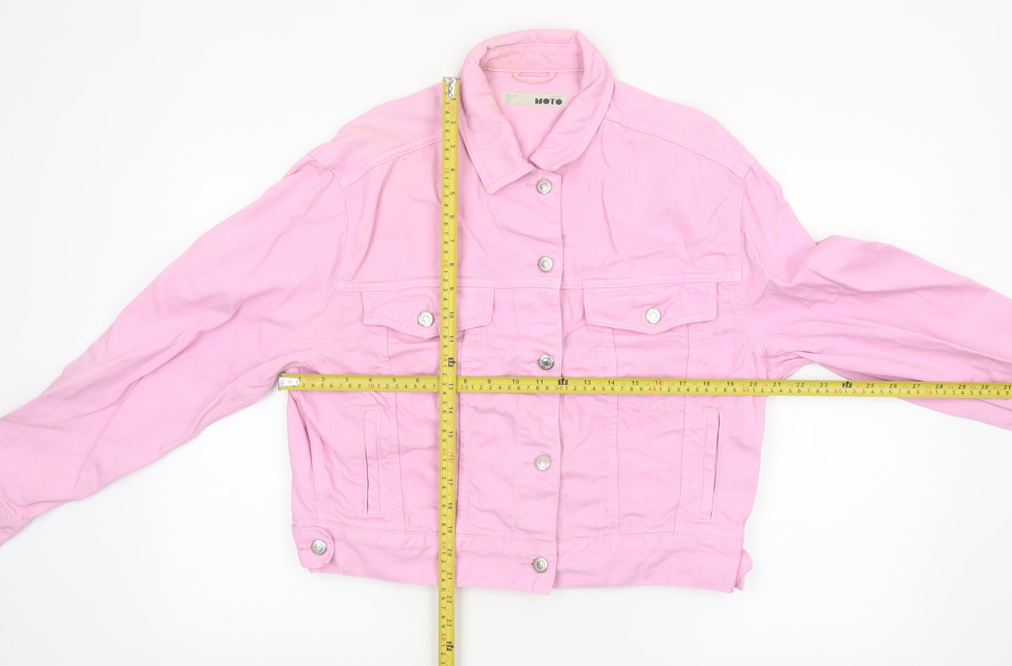 Topshop Moto Pink Cotton Cropped Denim Jacket Womens Size 10